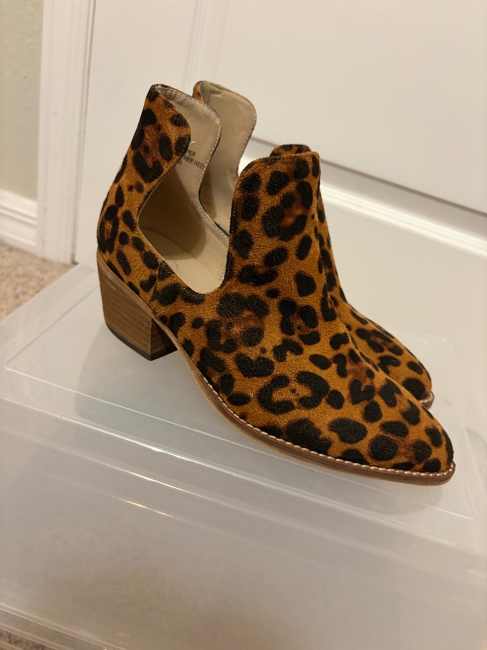 Leopard Print Cutout Ankle Booties - Brown